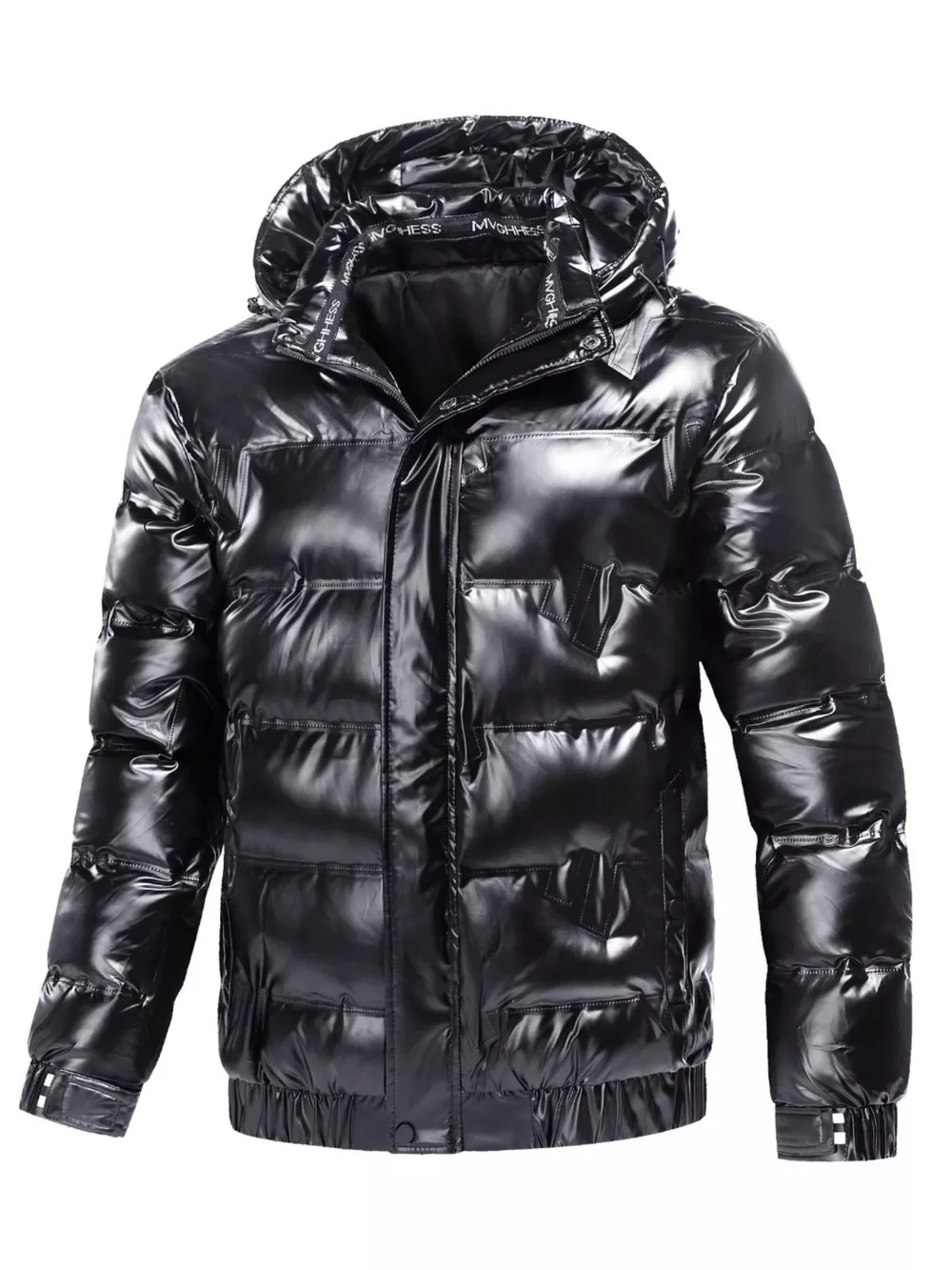 Men's Plus Size Zip Up Puffer Jacket with Hood