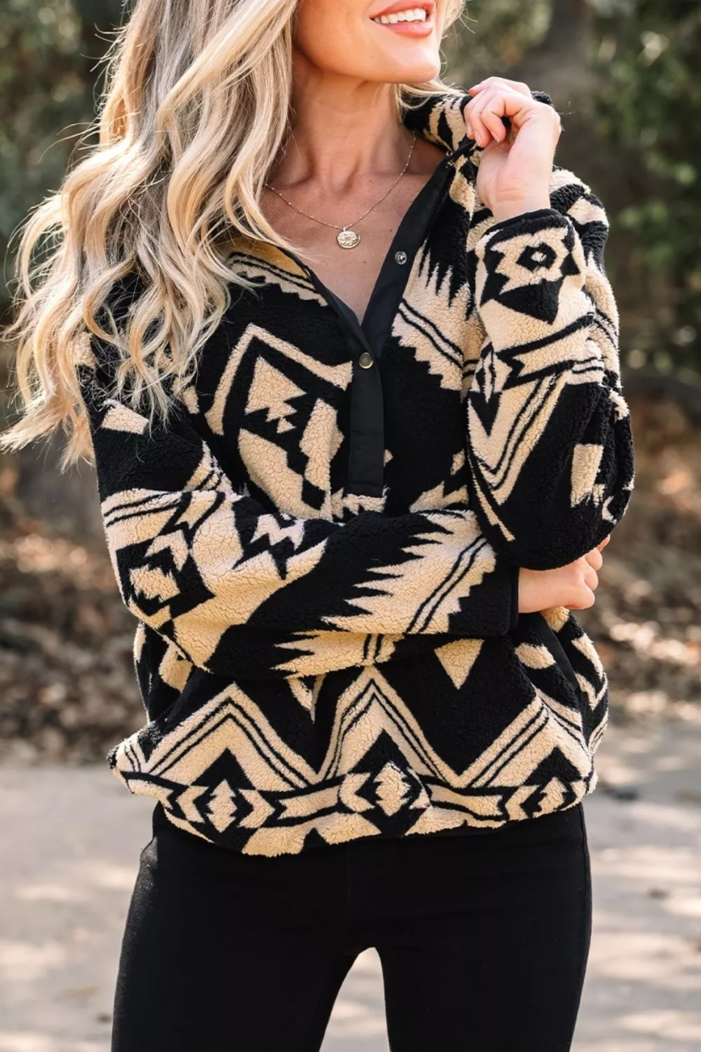 Aztec Print Fleece Snap Down Sweatshirt, image 2