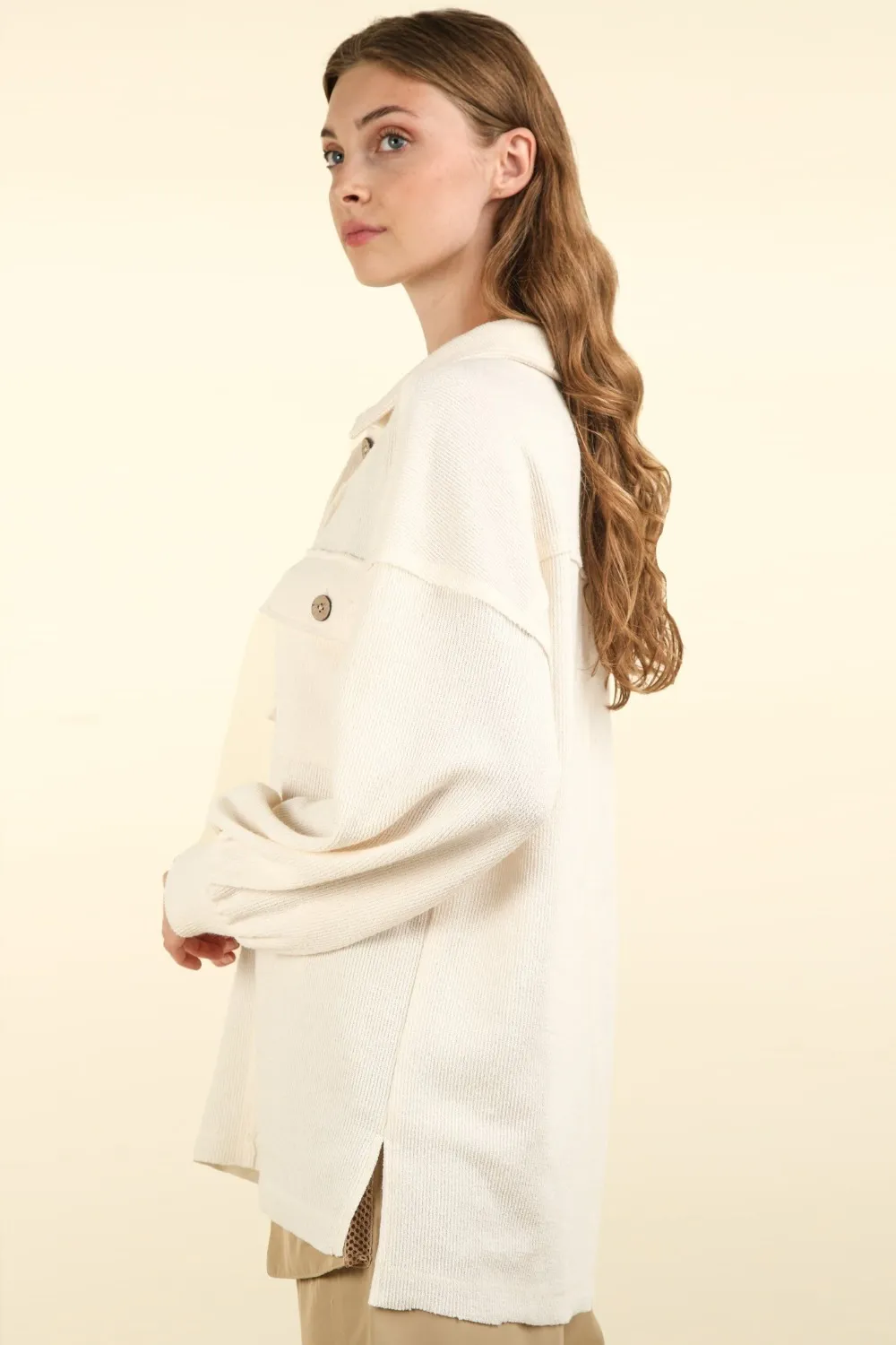 Collared Half Button Knit Top with Pockets, image 3
