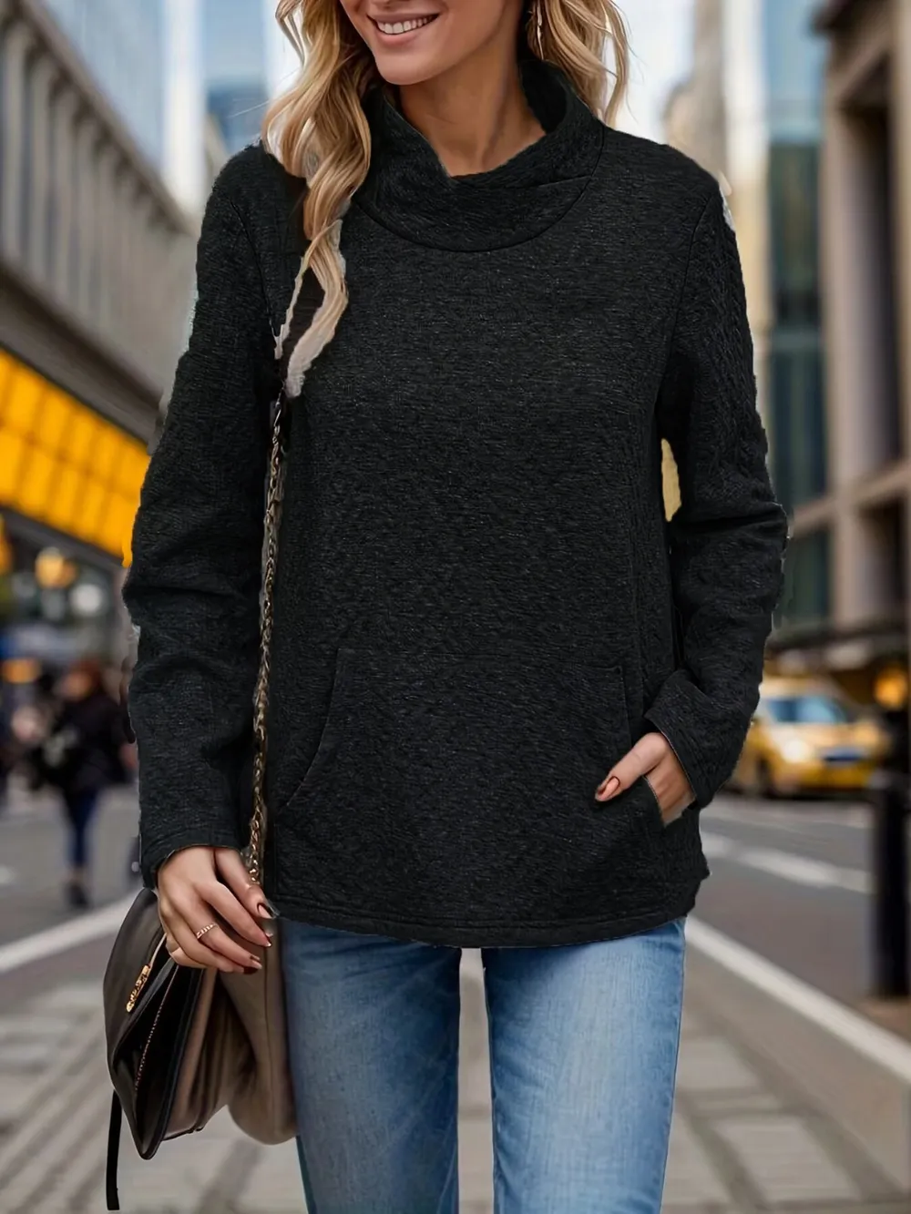 Pocketed Turtleneck Long Sleeve Sweatshirt, image 6
