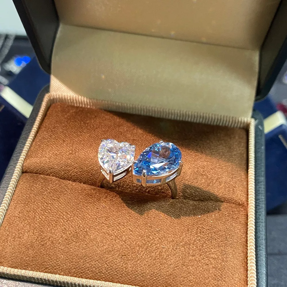 Heart and Teardrop Shaped Dual-Stone Open Ring, image 2