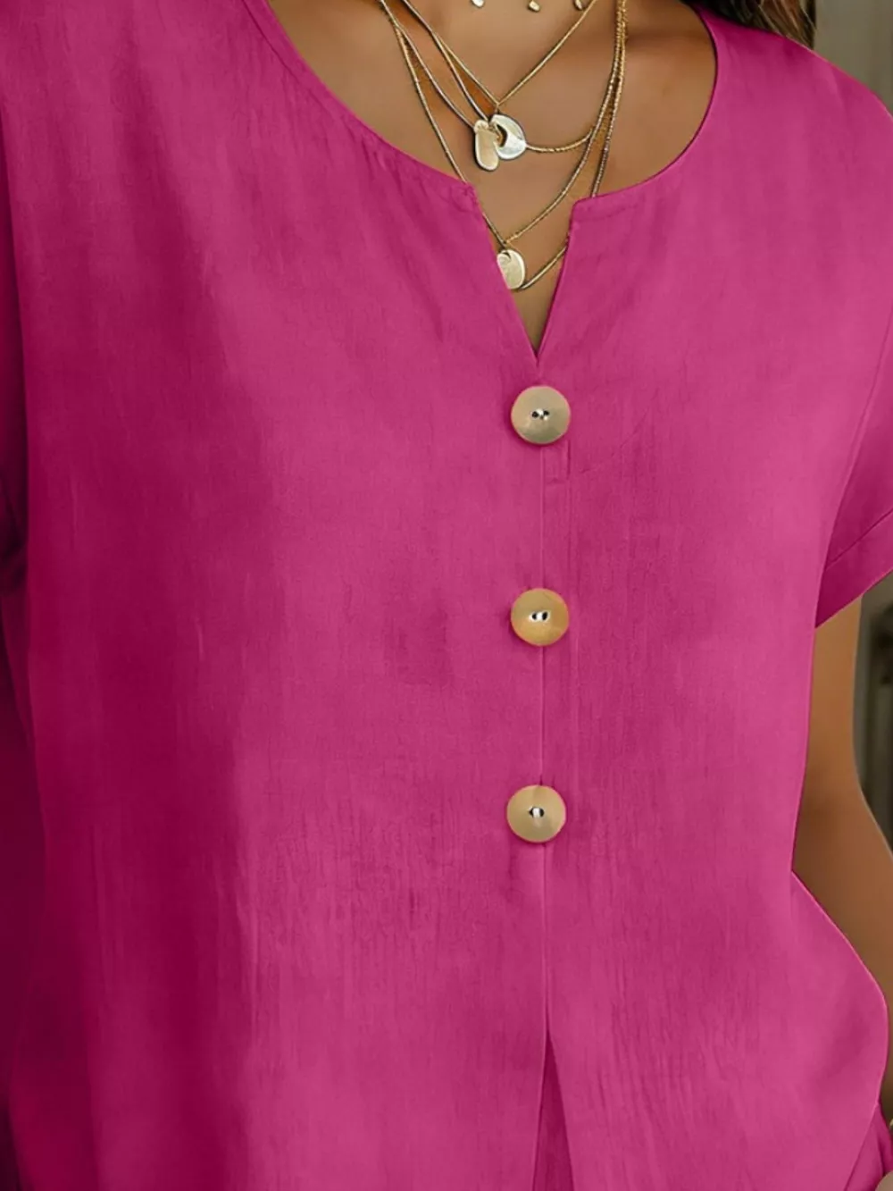 Decor Button Short Sleeve Blouse, image 4