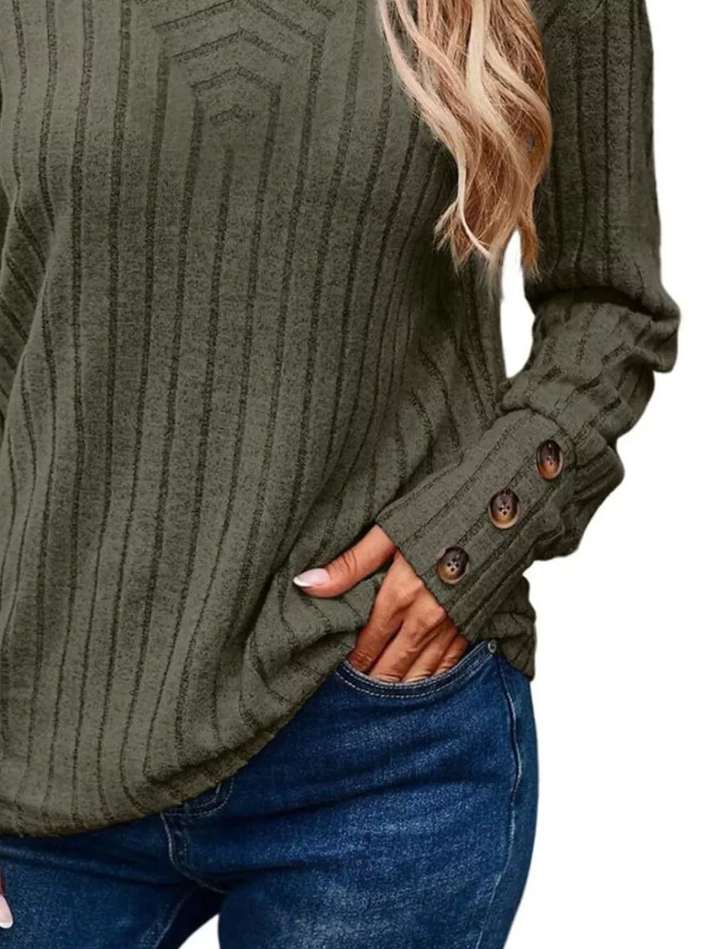 Ribbed V-Neck Long Sleeve Top, image 15