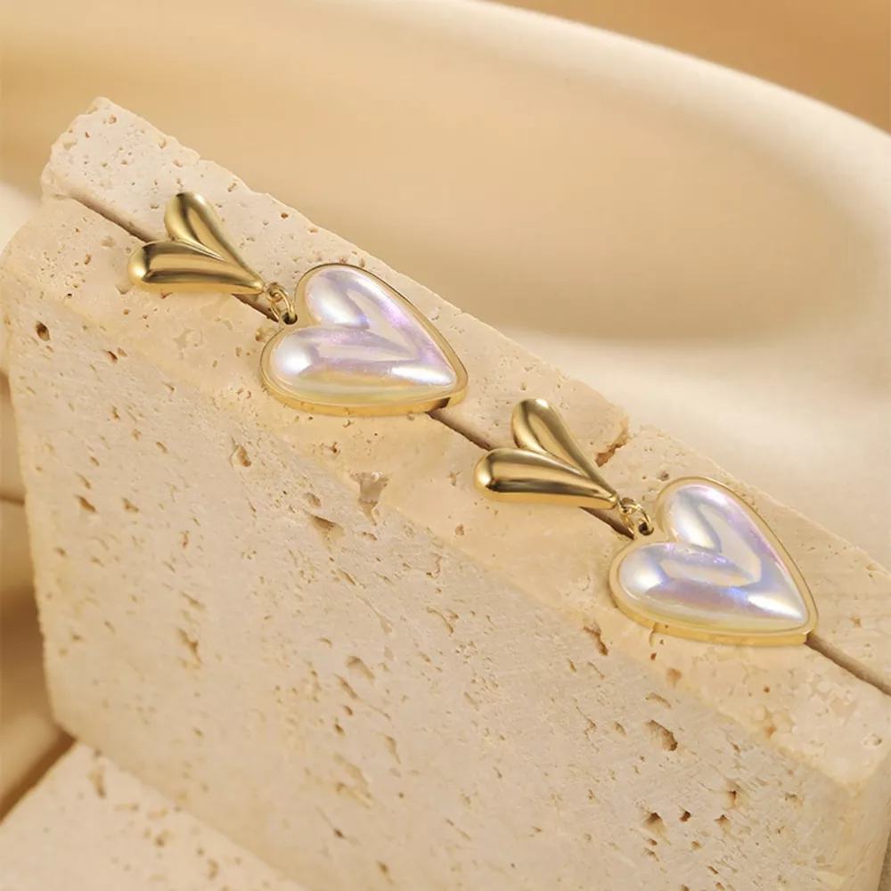 Heart-Shaped Pearl Drop Earrings, image 3