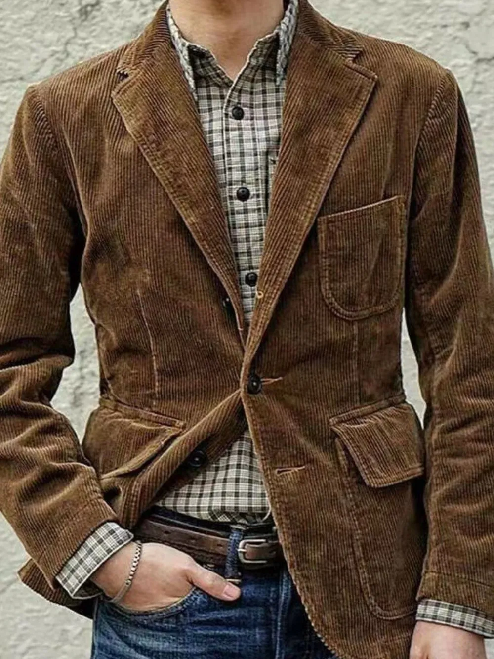 Men's Full Size Button Up Lapel Collar Corduroy Blazer Plus Size, image 4