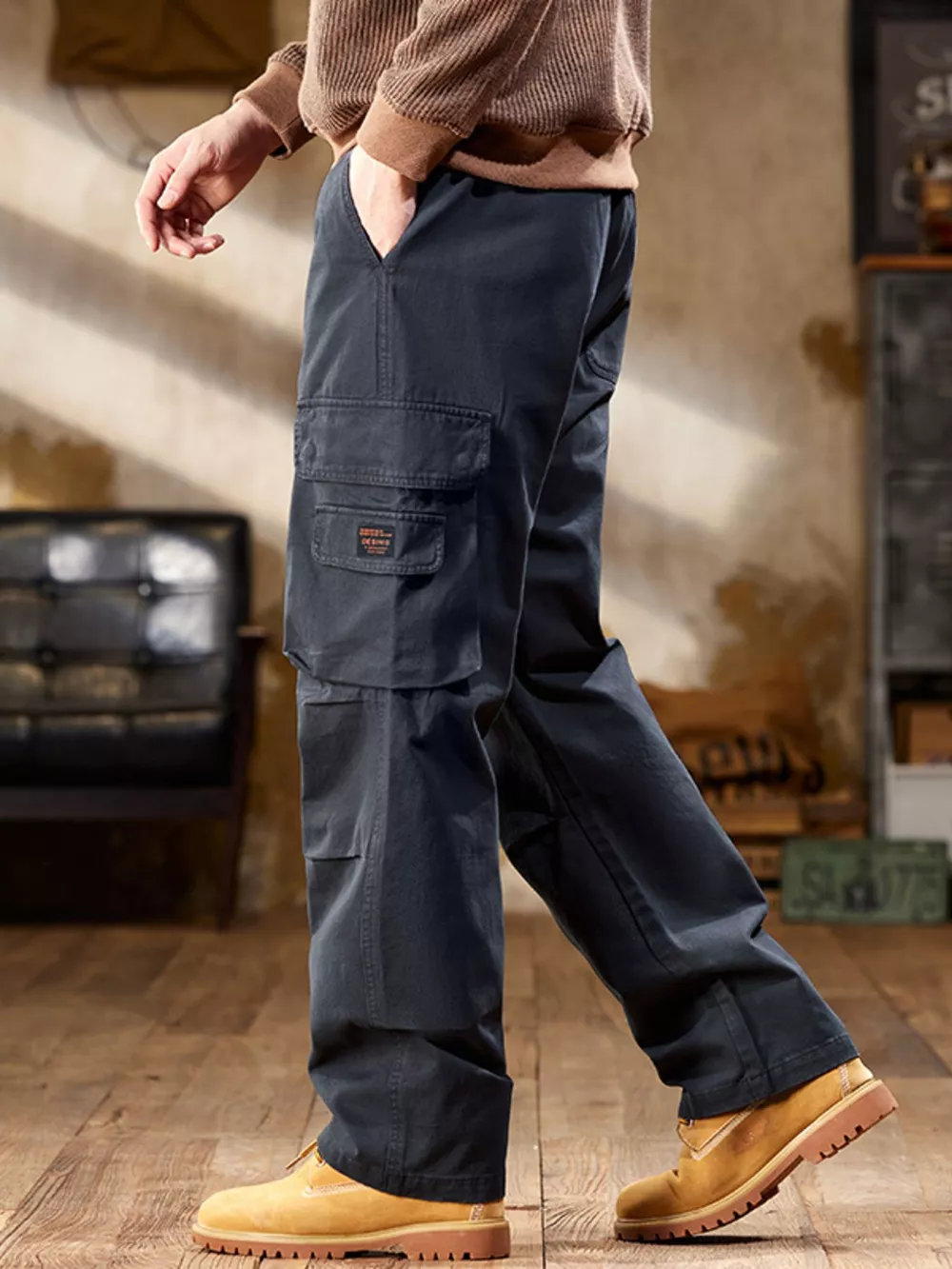 Men's Full Size Elastic Waist Cargo Pants Plus Size, image 5