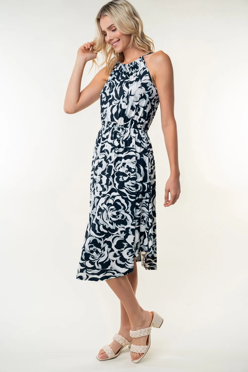 Tied Ruched Floral Sleeveless Knee Length Dress, image 5