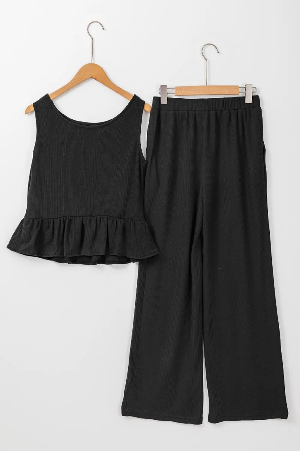 Color Ribbed Ruffle Tank Top and Pants Set, image 16