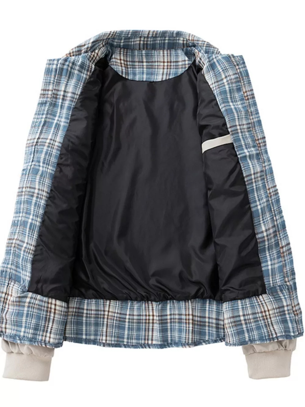 Men's Plus Size Plaid Trim Long Sleeve Jacket, image 3