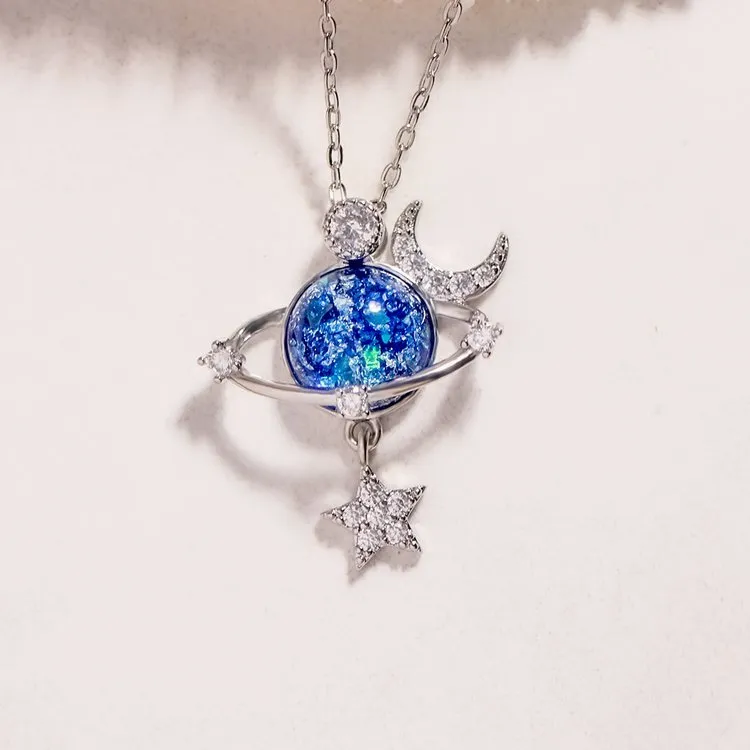 Starry Sky Inlaid Zircon Moon Star Necklace
