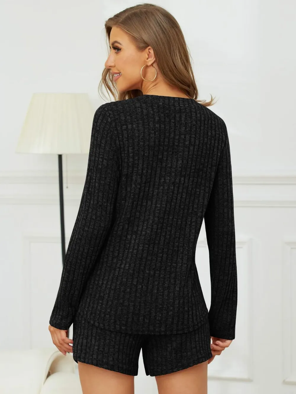 Ribbed Round Neck Top and Shorts Set, image 20