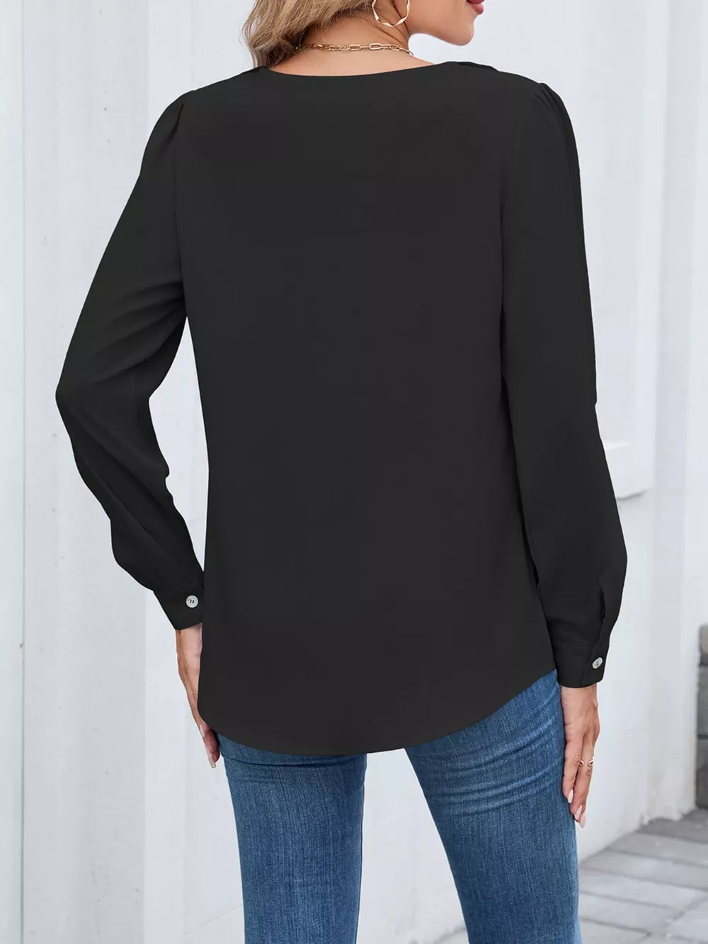 Ruffled V-Neck Long Sleeve Blouse, image 14