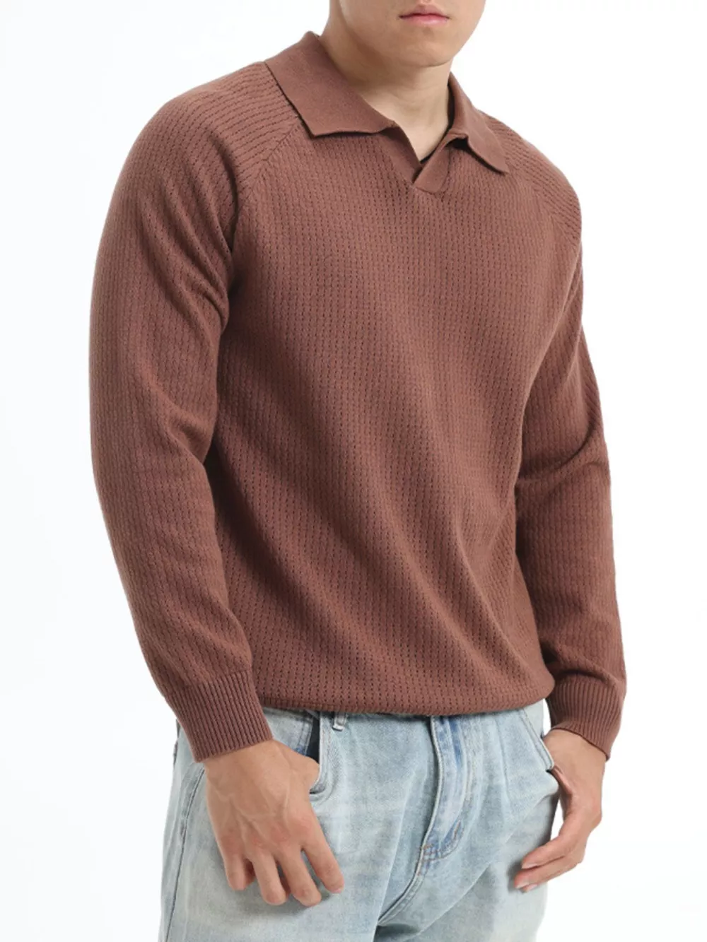 Men's Plus Size Textured Polo Collar Knit Top, image 2