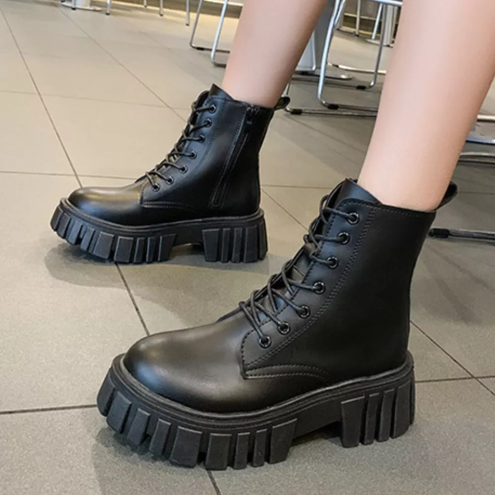 Round Toe Lace-Up Chunky Boots, image 5