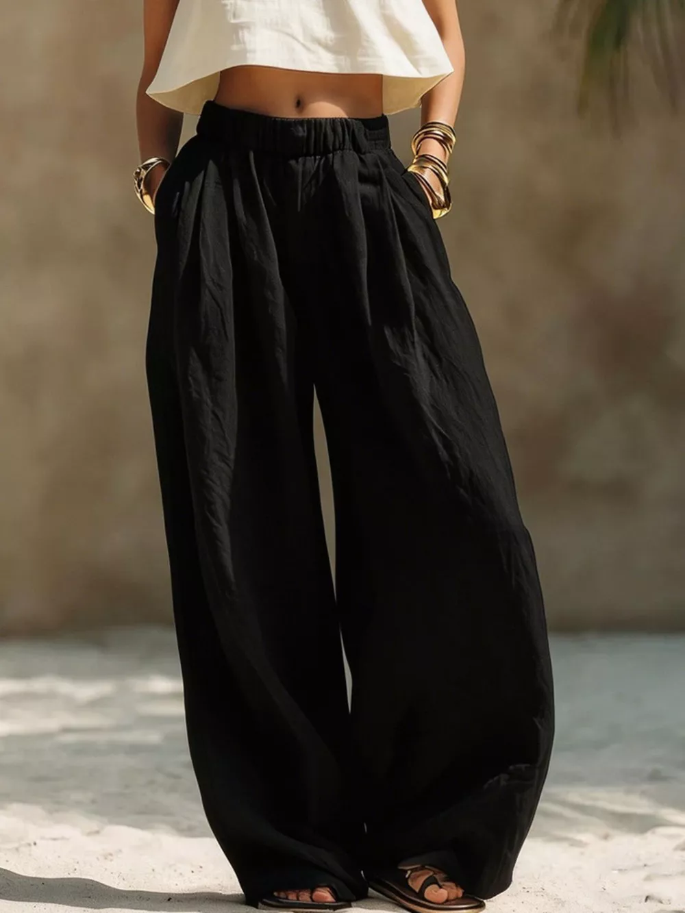 Full Size Elastic Waistband Wide Leg Pants Plus Size, image 7