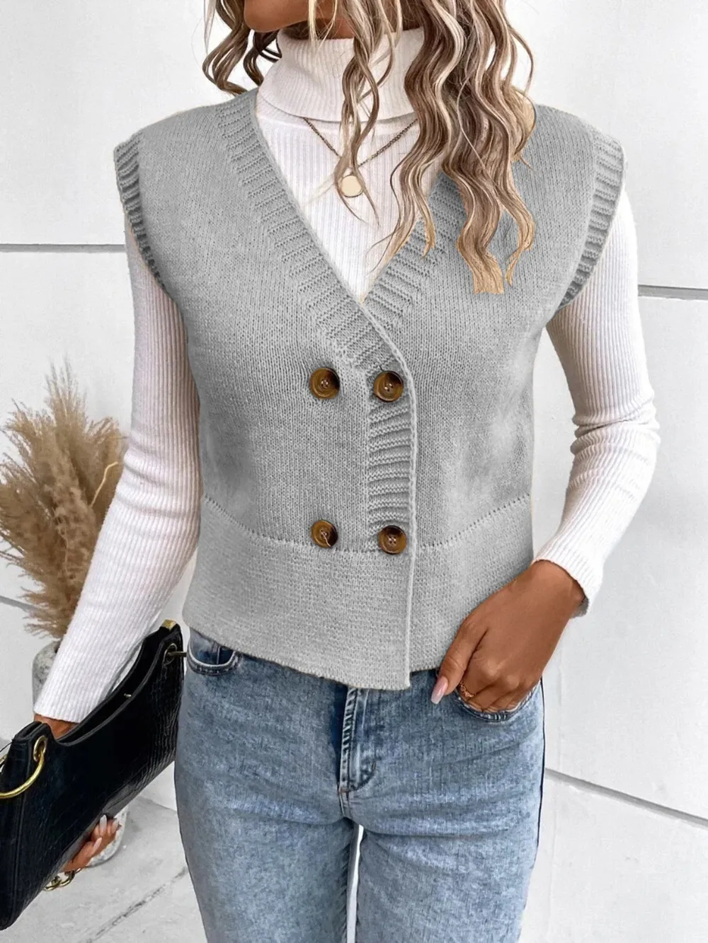 Full Size Button Up V-Neck Sweater Vest, image 9