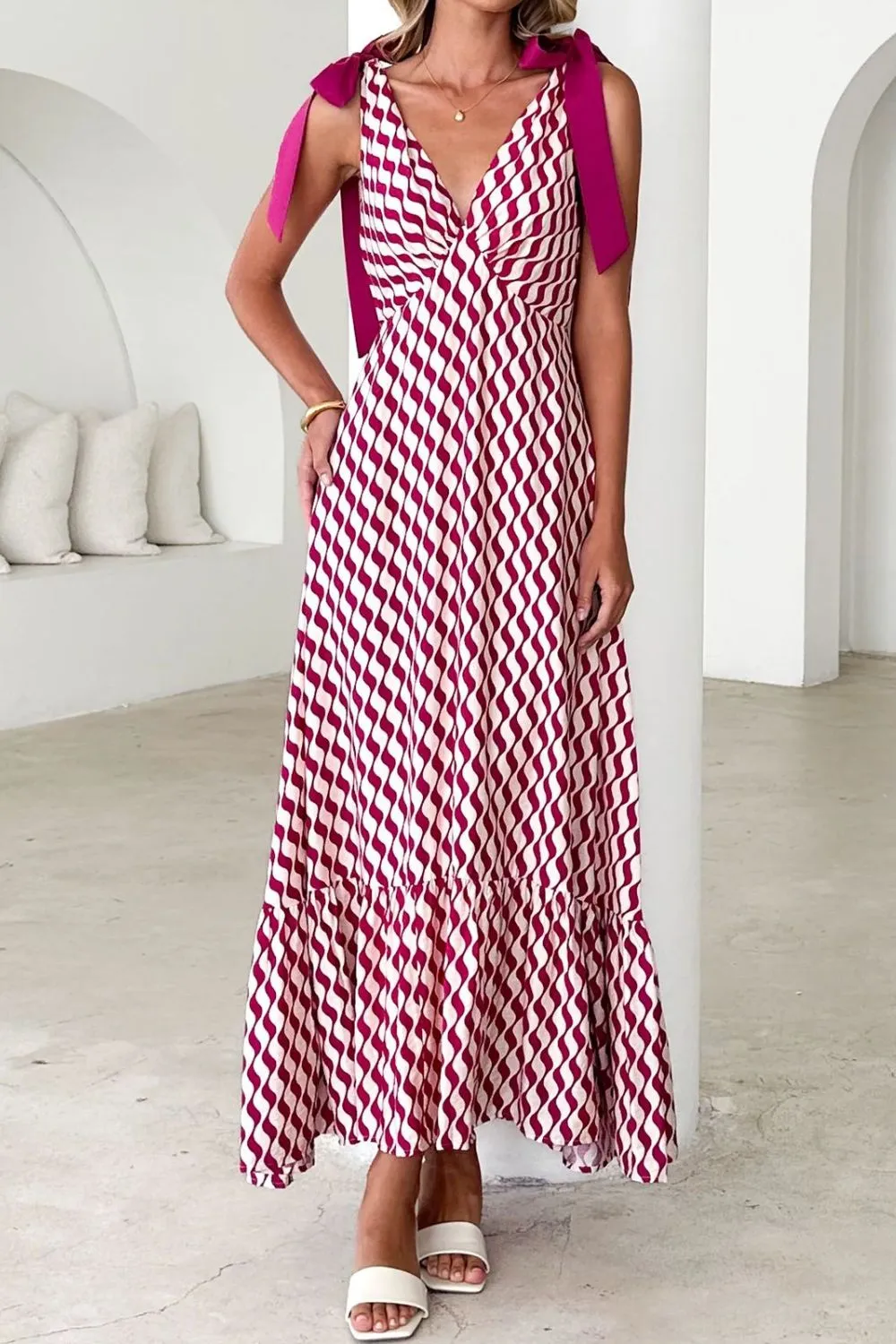 Printed V-Neck Tie Shoulder Midi Cami Dress, image 25