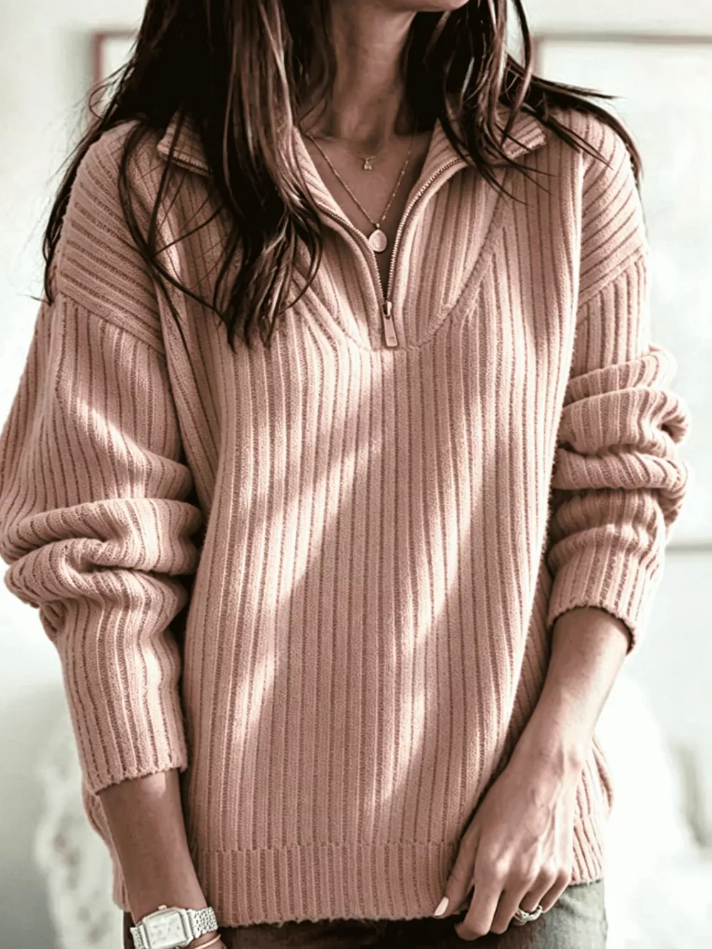 Full Size Half-Zip Textured Sweater Plus Size, image 11