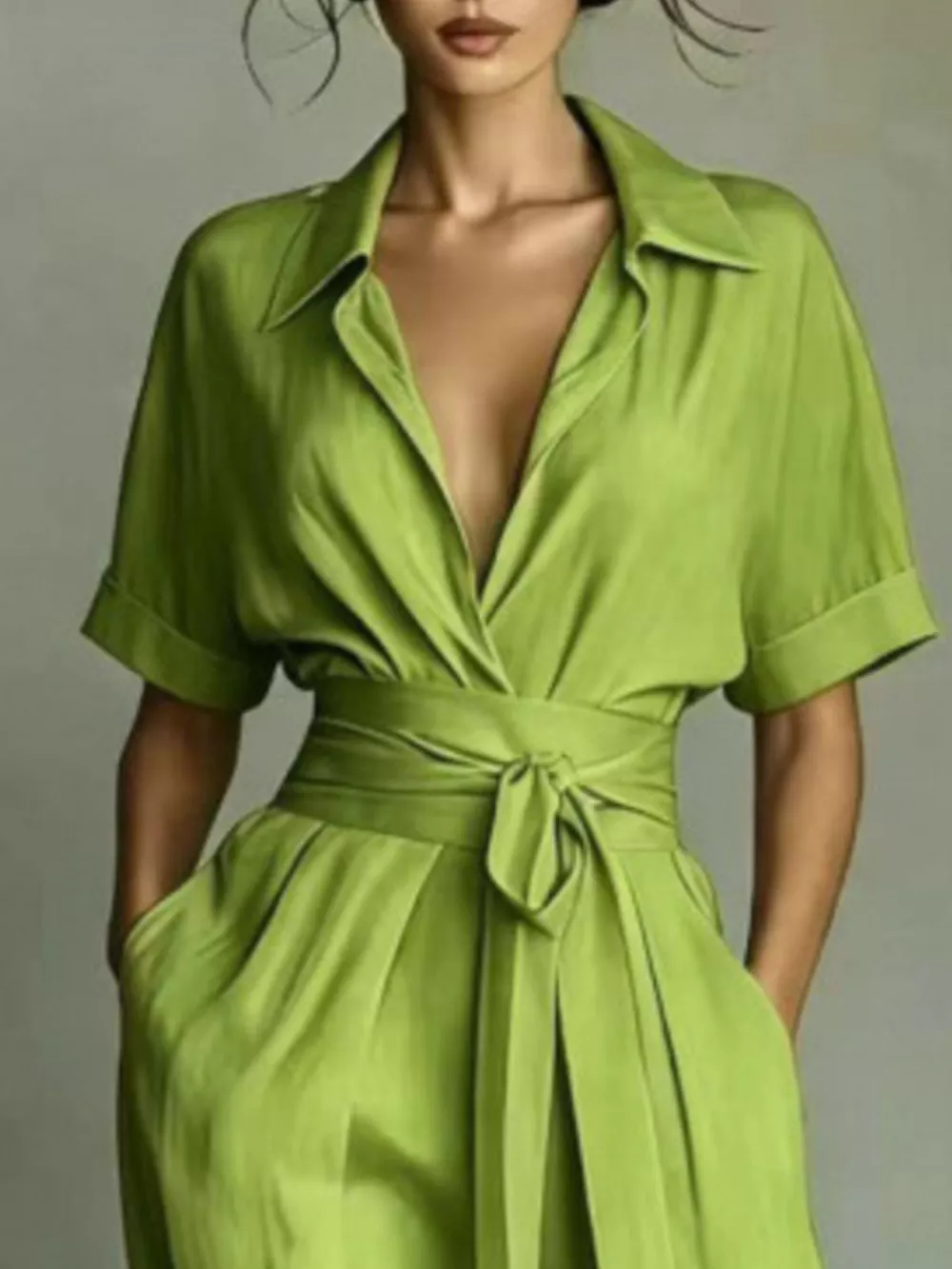 Collared Neck Maxi Shirt Dress, image 9