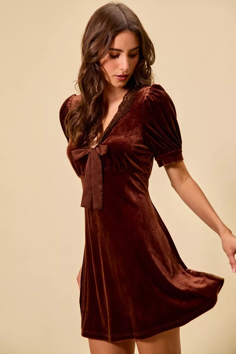 Velvet Short Sleeves Mini Dress, image 4