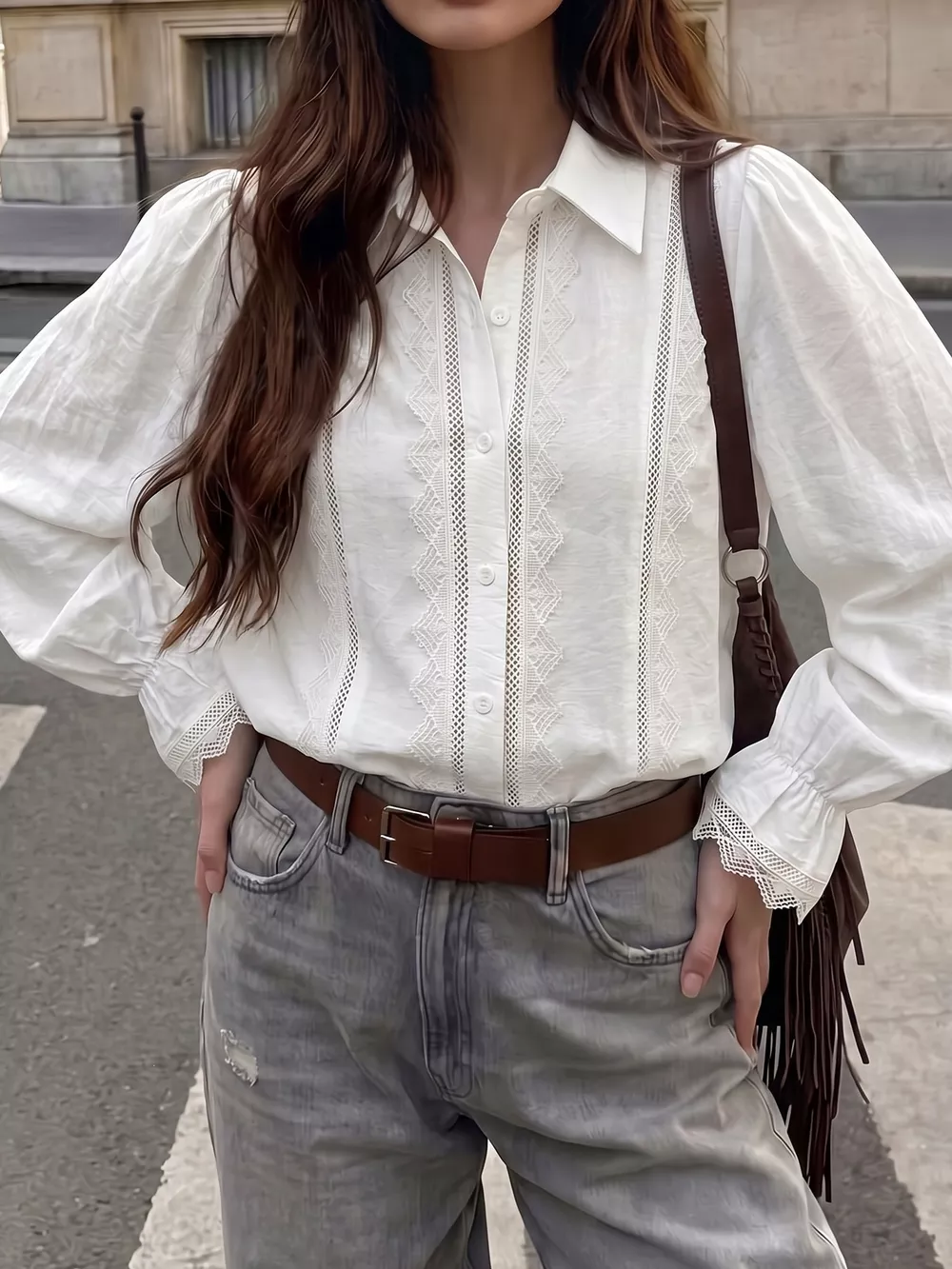 Lace-Trimmed Button-Down Shirt, image 5