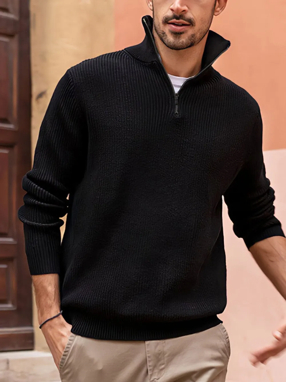 Men's Full Size Quarter Zip Long Sleeve Top Plus Size