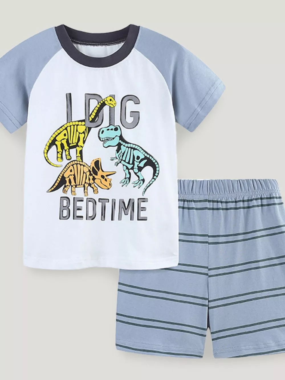 Children's Dinosaur Print Top and Striped Shorts Set