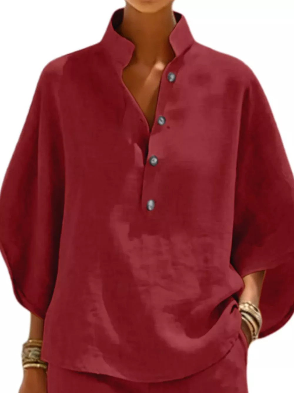 Full Size Button Detail Loose Fit Top and Shorts Set Plus Size, image 20