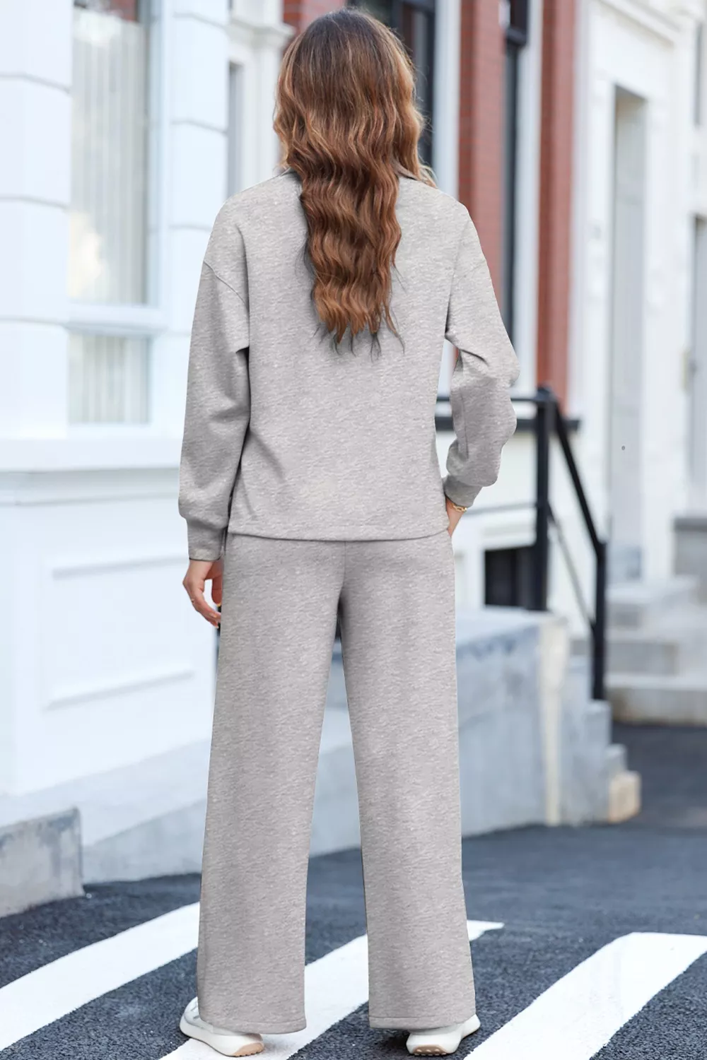 Solid Color V Neck Top and High Waist Pants Set, image 5