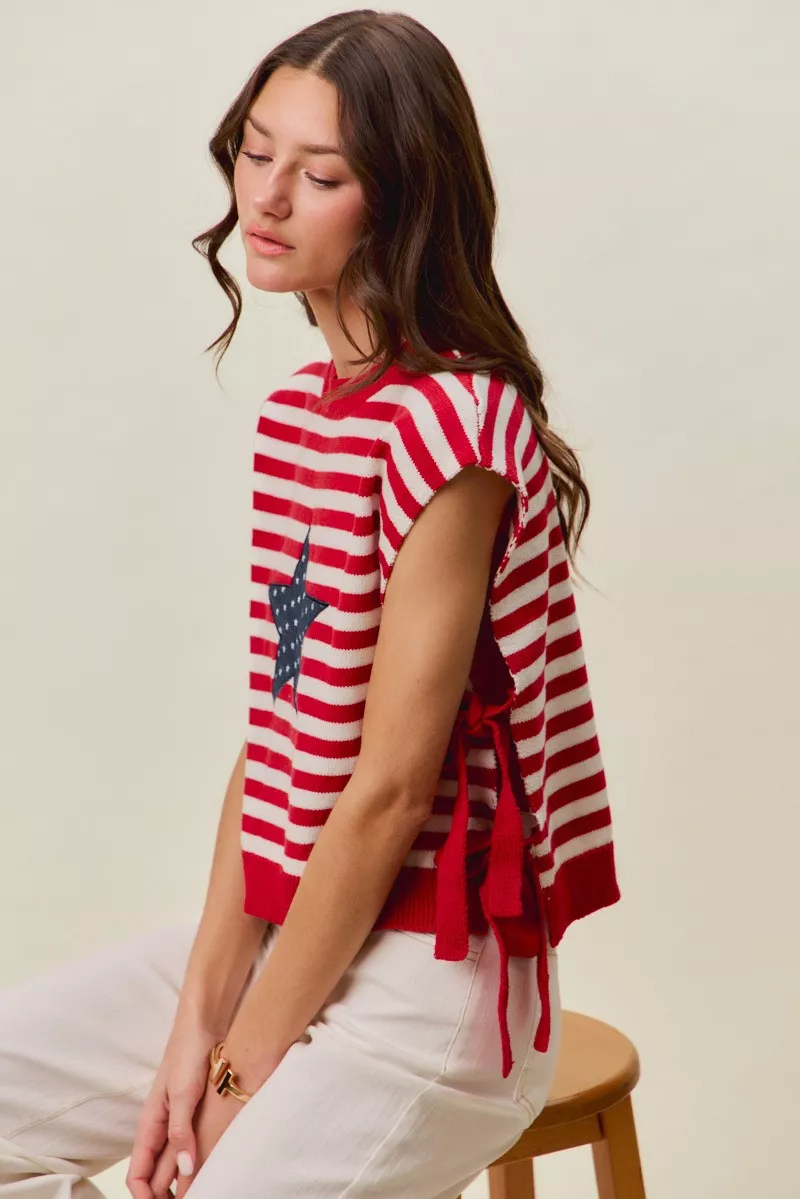 Stripe Star Patch 4th Of July Side Tie Vest Top, image 8