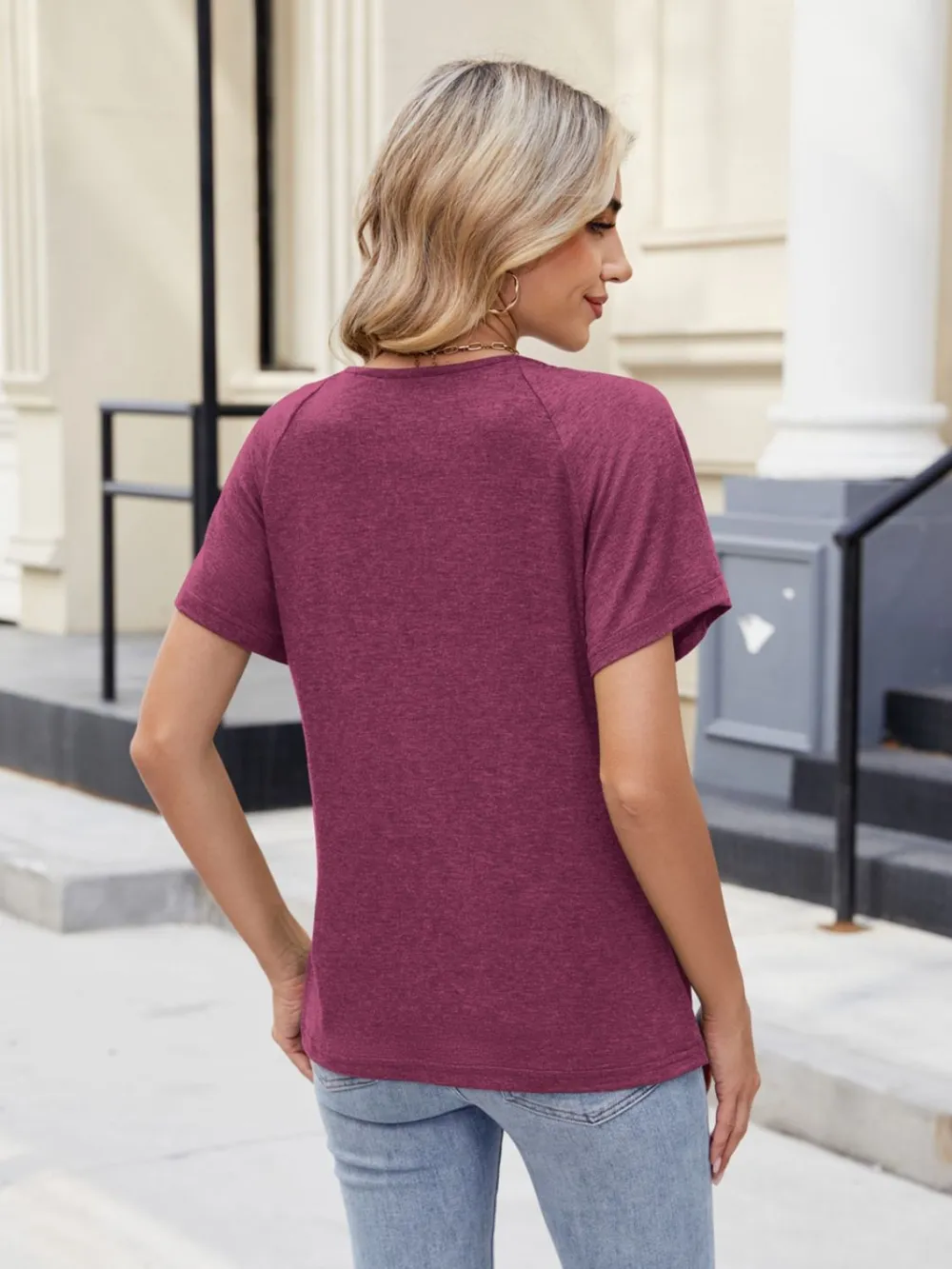 Lace Detail Round Neck Short Sleeve Blouse, image 15