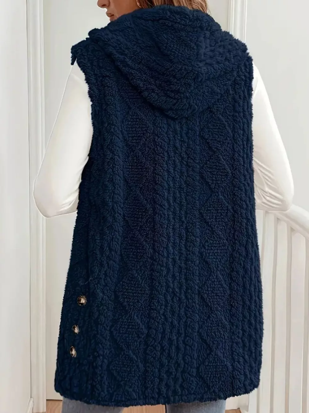 Button Up Plush Hooded Vest Coat, image 9