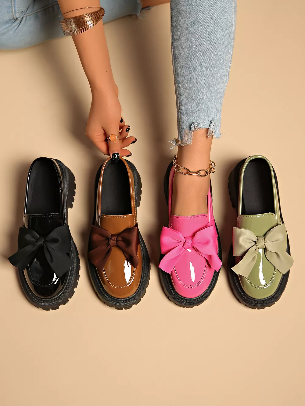 Bow Decor Round Toe Loafers, image 11