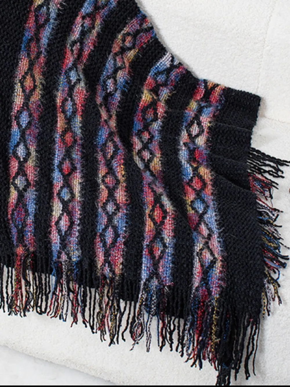 Fringe Contrast Hooded Poncho, image 20
