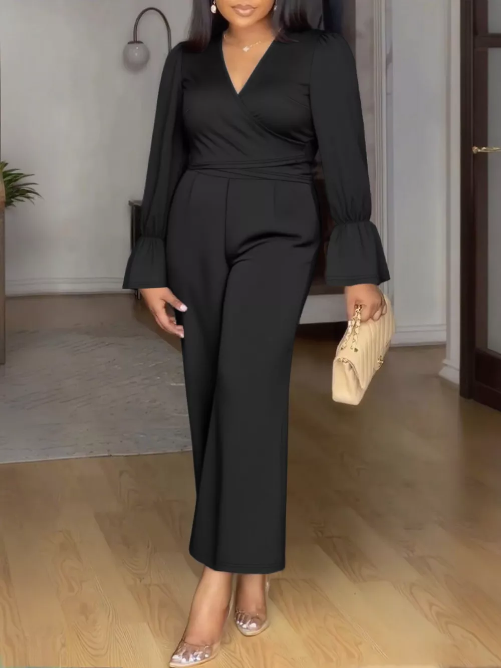Plus Size Flounce Sleeve Top and Pants Set, image 10