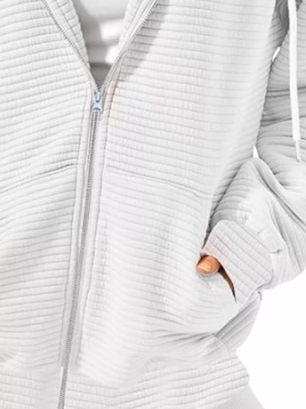 Drawstring Zip Up Dropped Shoulder Hoodie, image 15