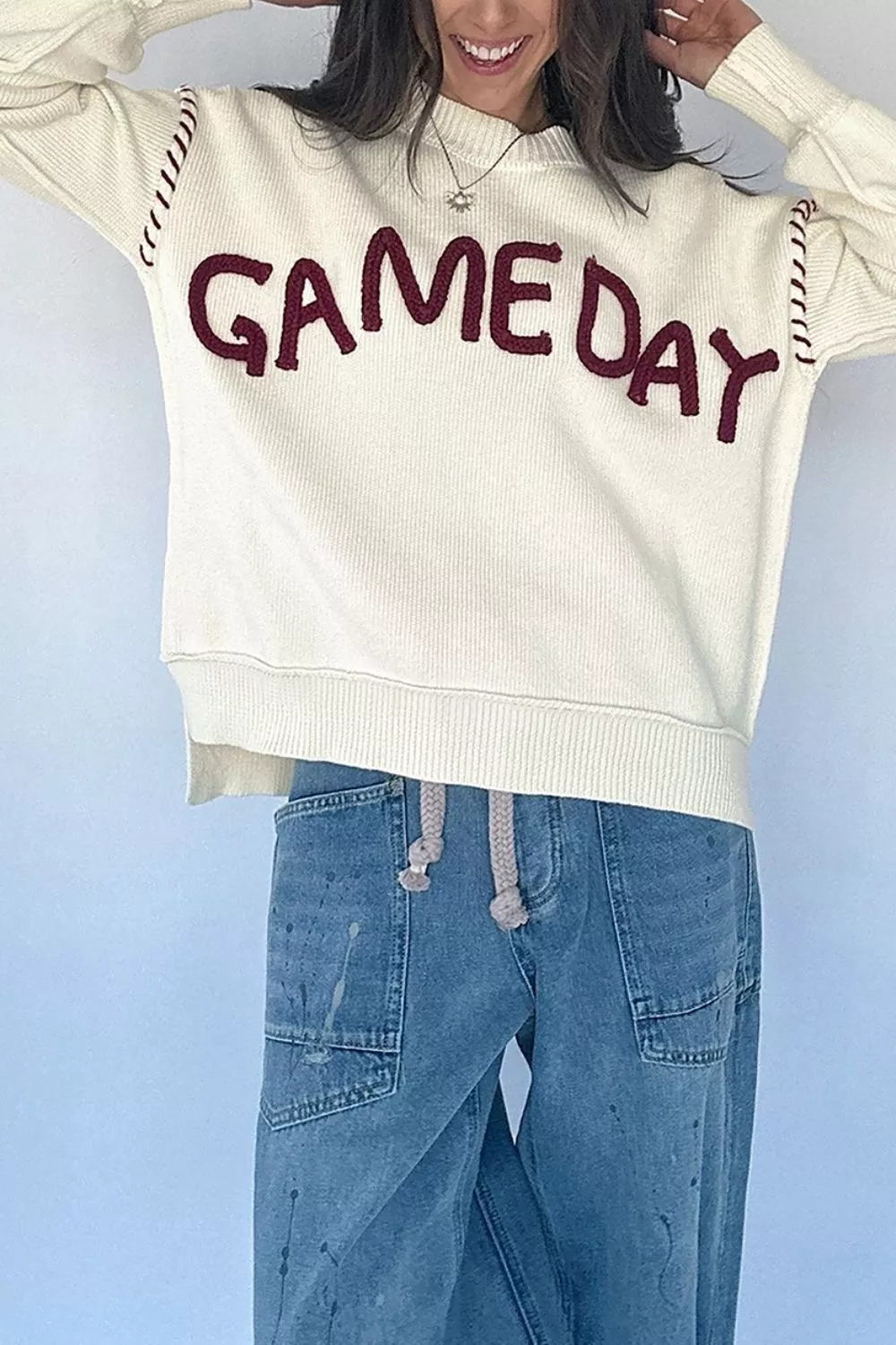 Drop Shoulder Game Day Letter Sweater, image 5
