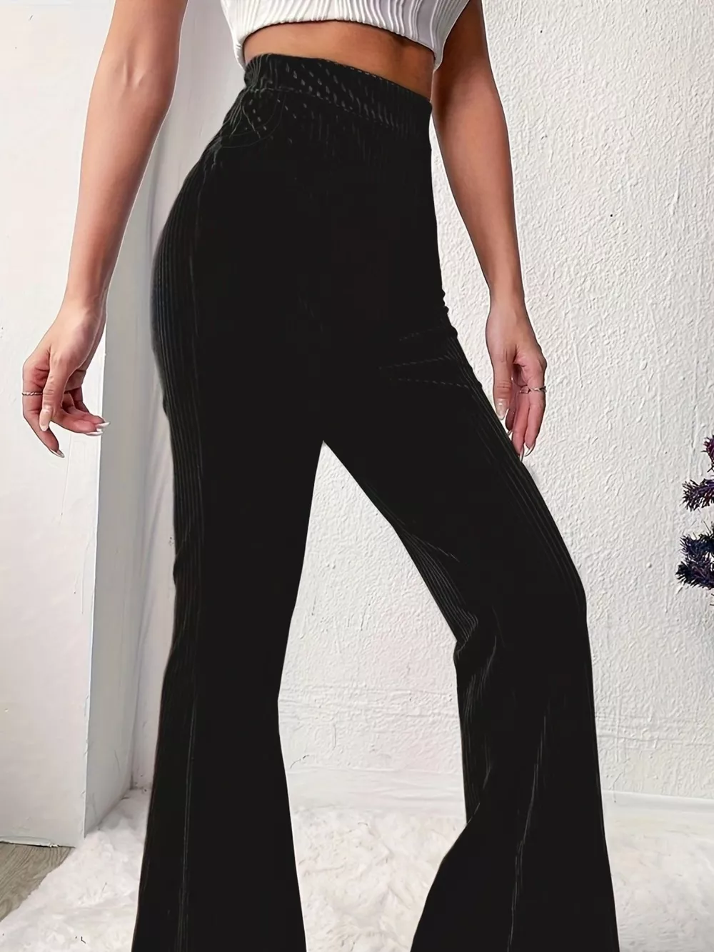 Full Size High-Waisted Velvet Flare Pants Plus Size, image 4