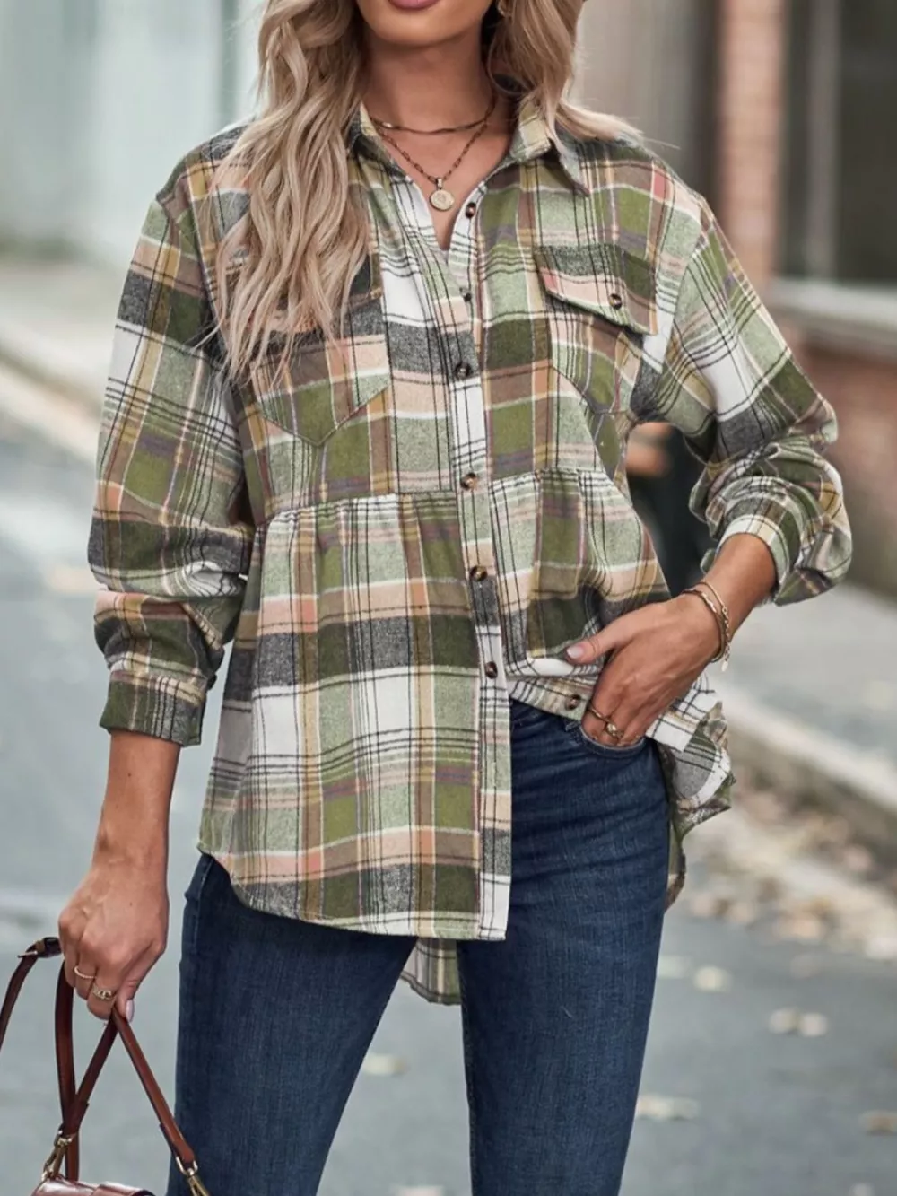 Plaid Button-Down Long Sleeve Shirt, image 11