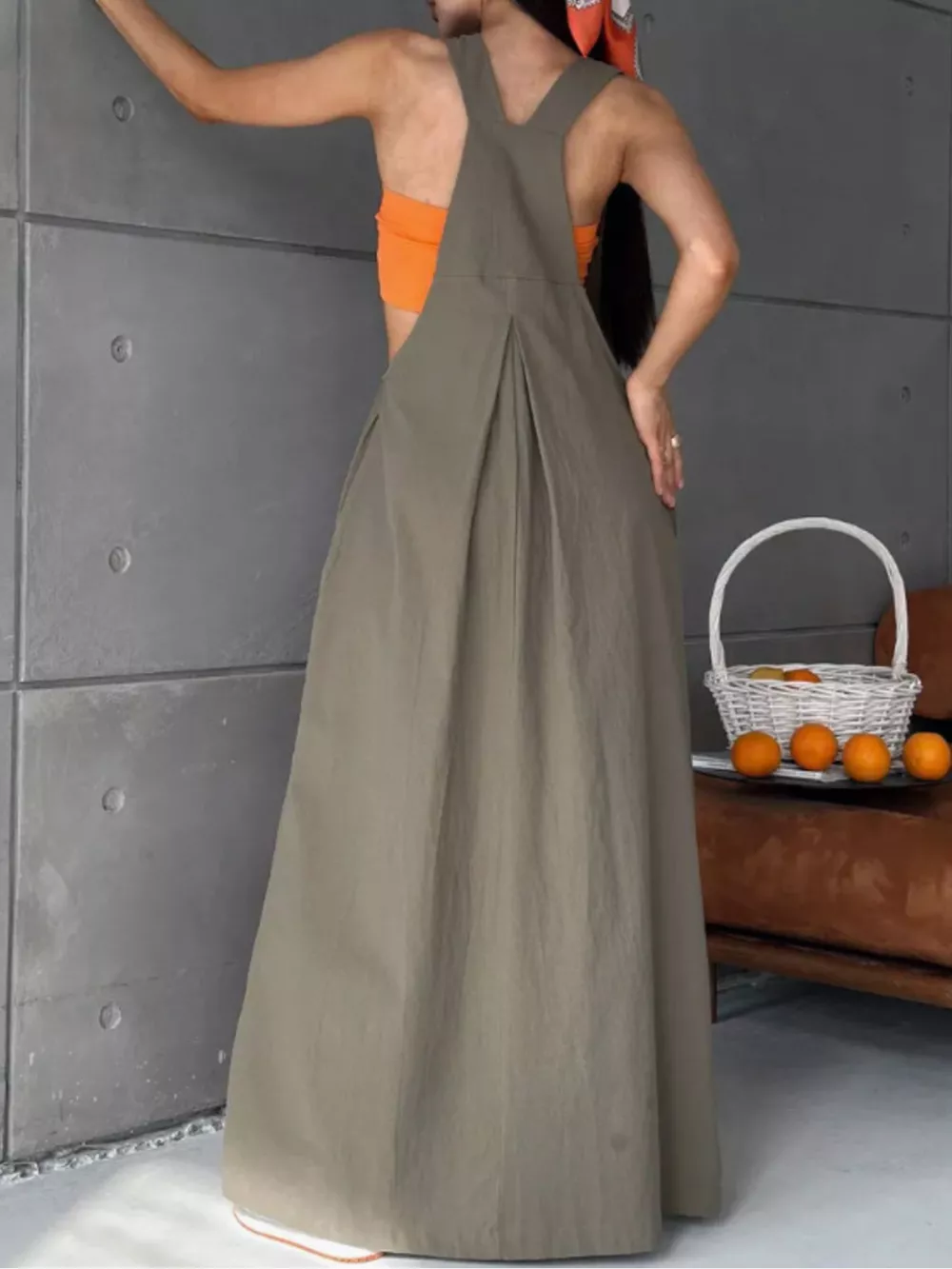 Pleated Overall Dress with Pockets, image 11