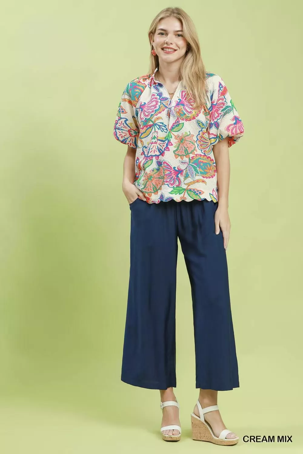 Mix Floral Print Scallop Hem Blouse, image 4