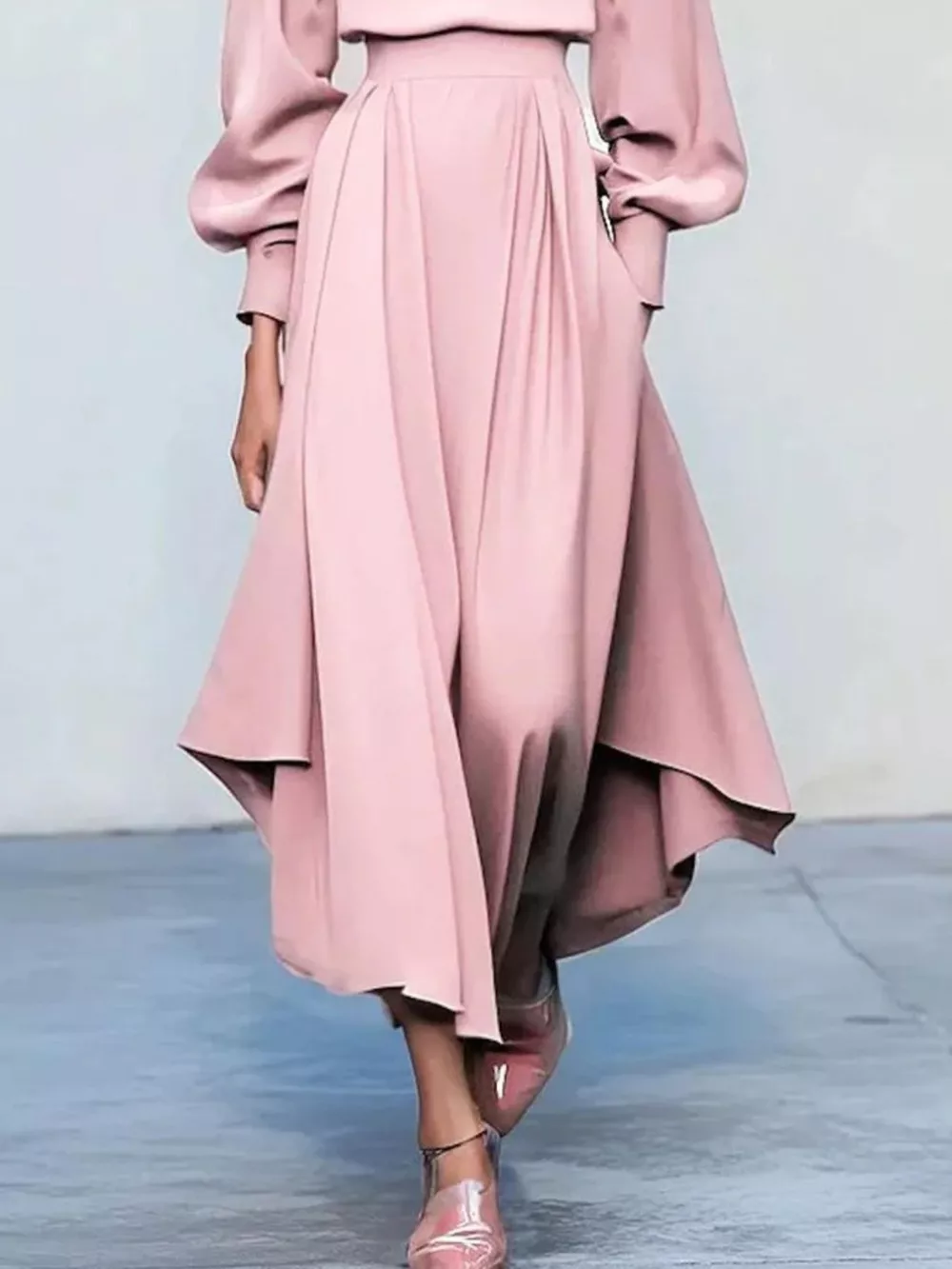 Pleated Lantern Sleeve Midi Dress, image 3