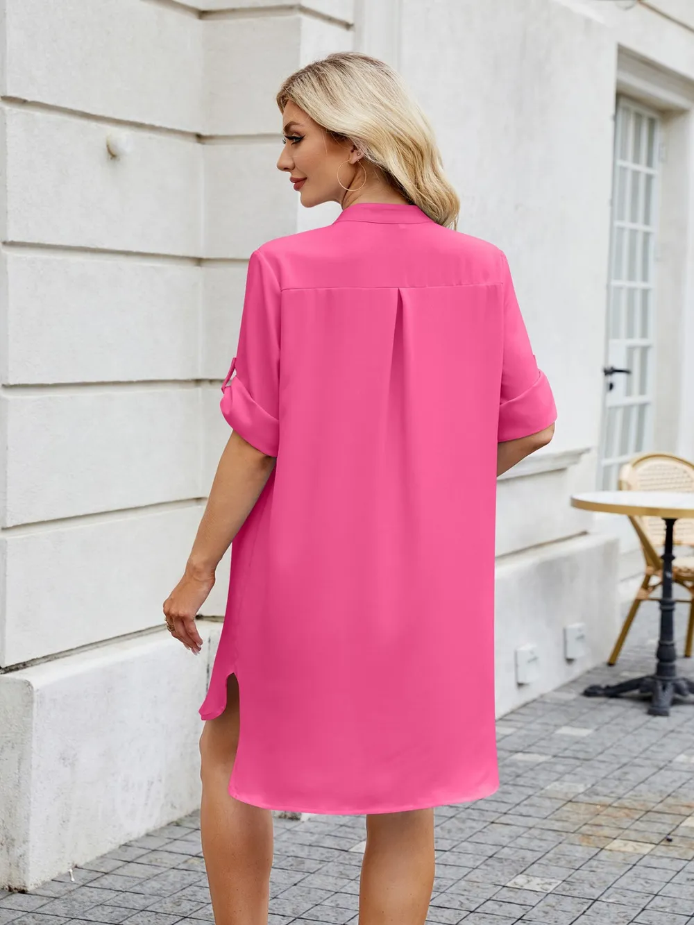 Notched Long Sleeve Mini Shirt Dress, image 3