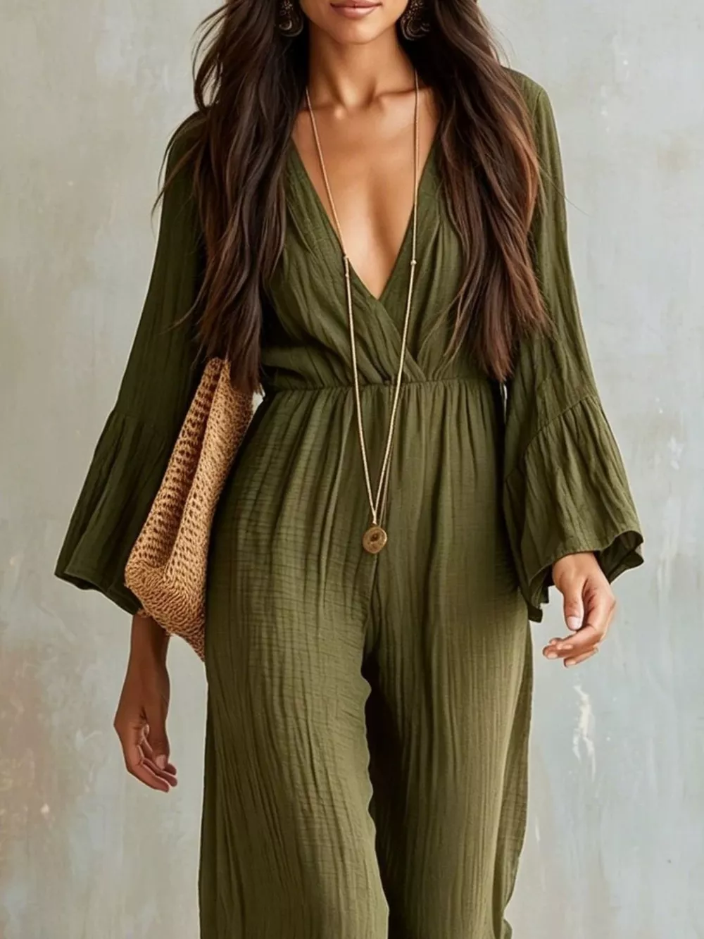 Textured Flare Sleeve Jumpsuit, image 8