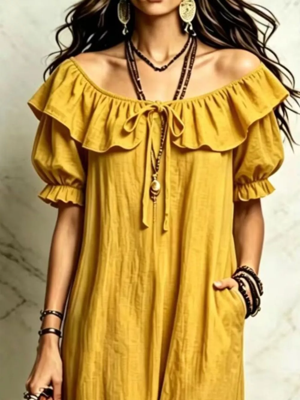 Ruffle Trim Puff Sleeve Maxi Dress, image 9