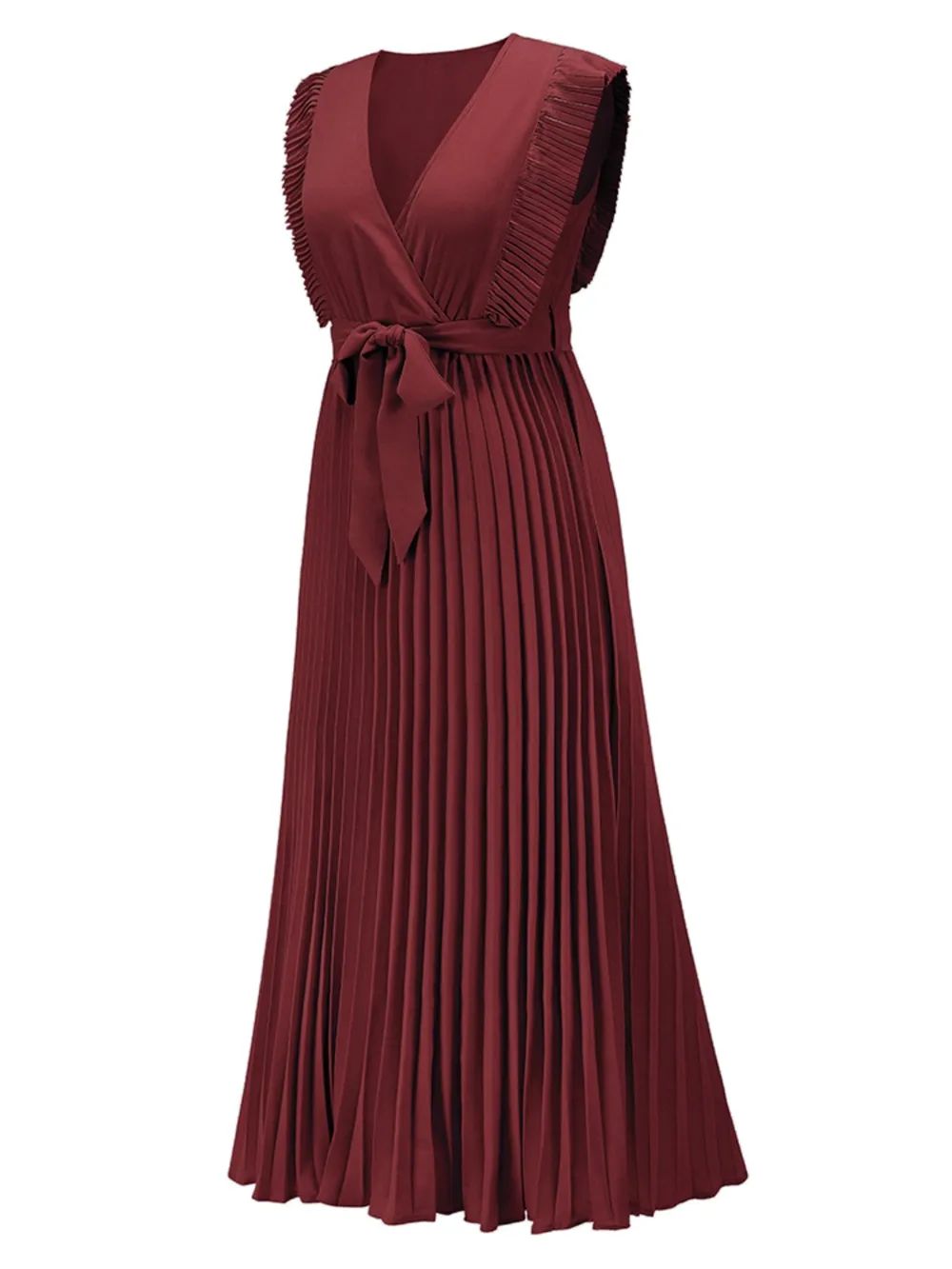 Tied Surplice Cap Sleeve Pleated Dress, image 20