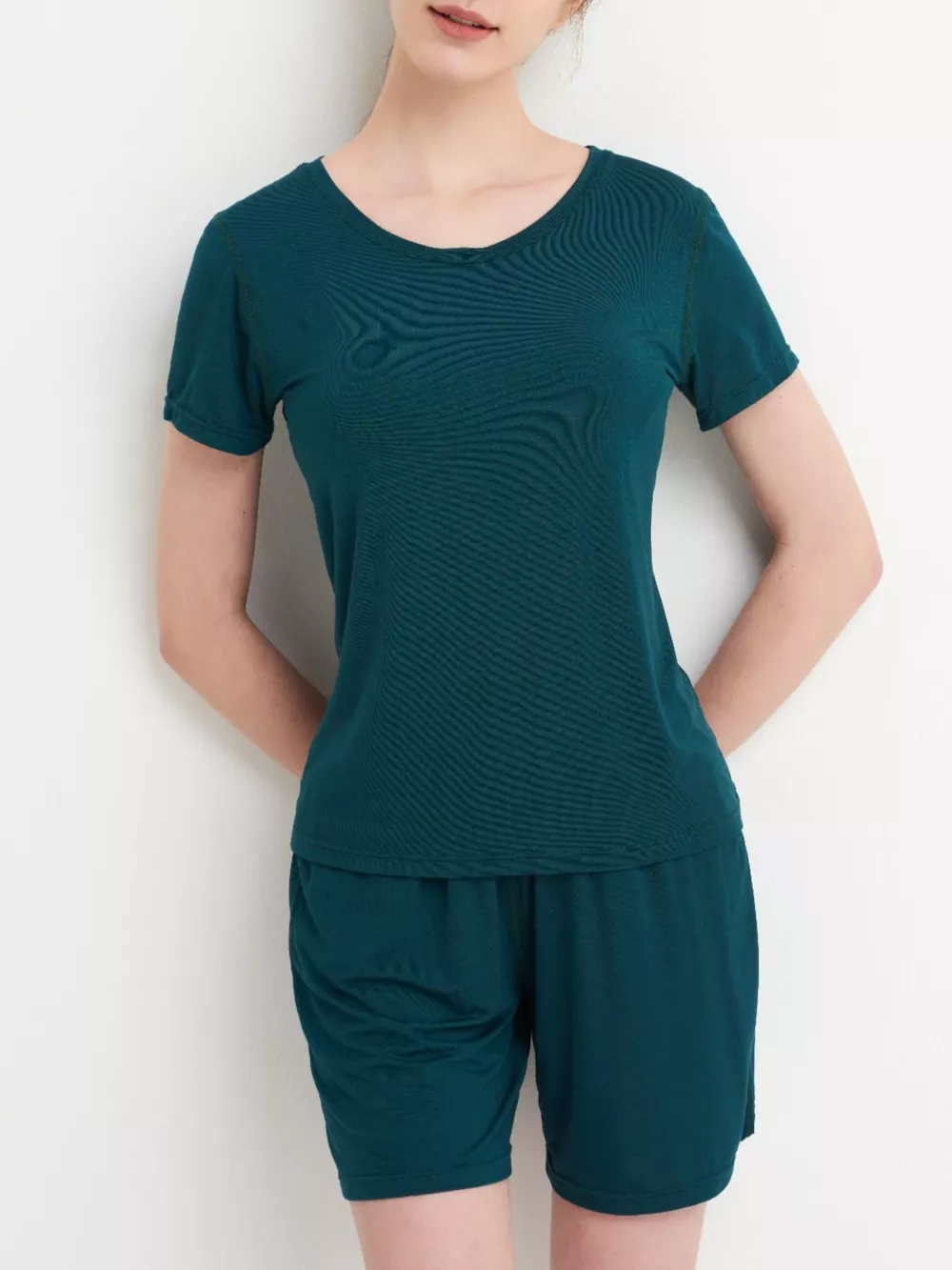 Plus Size Padded Round Neck Modal T-Shirt and Shorts Set, image 21
