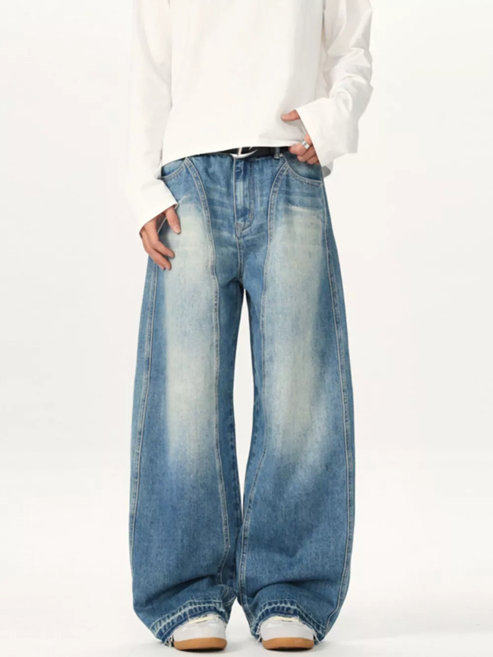Men's Washed Wide Leg Jeans, image 2