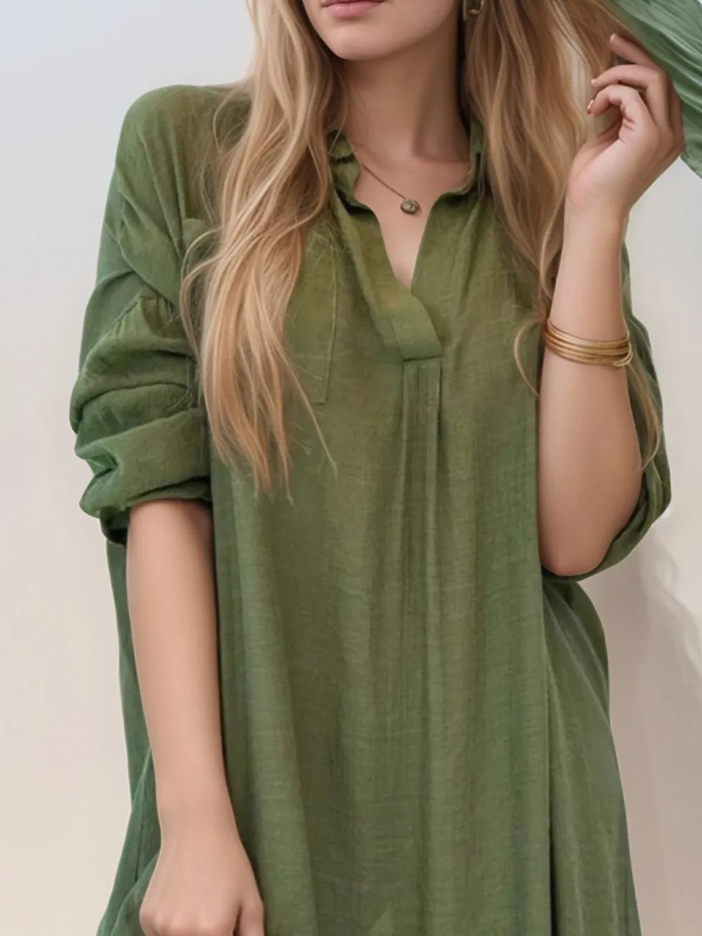 Full Size Side Slit Roll-Tab Sleeve Mini Shirt Dress Plus Size, image 9