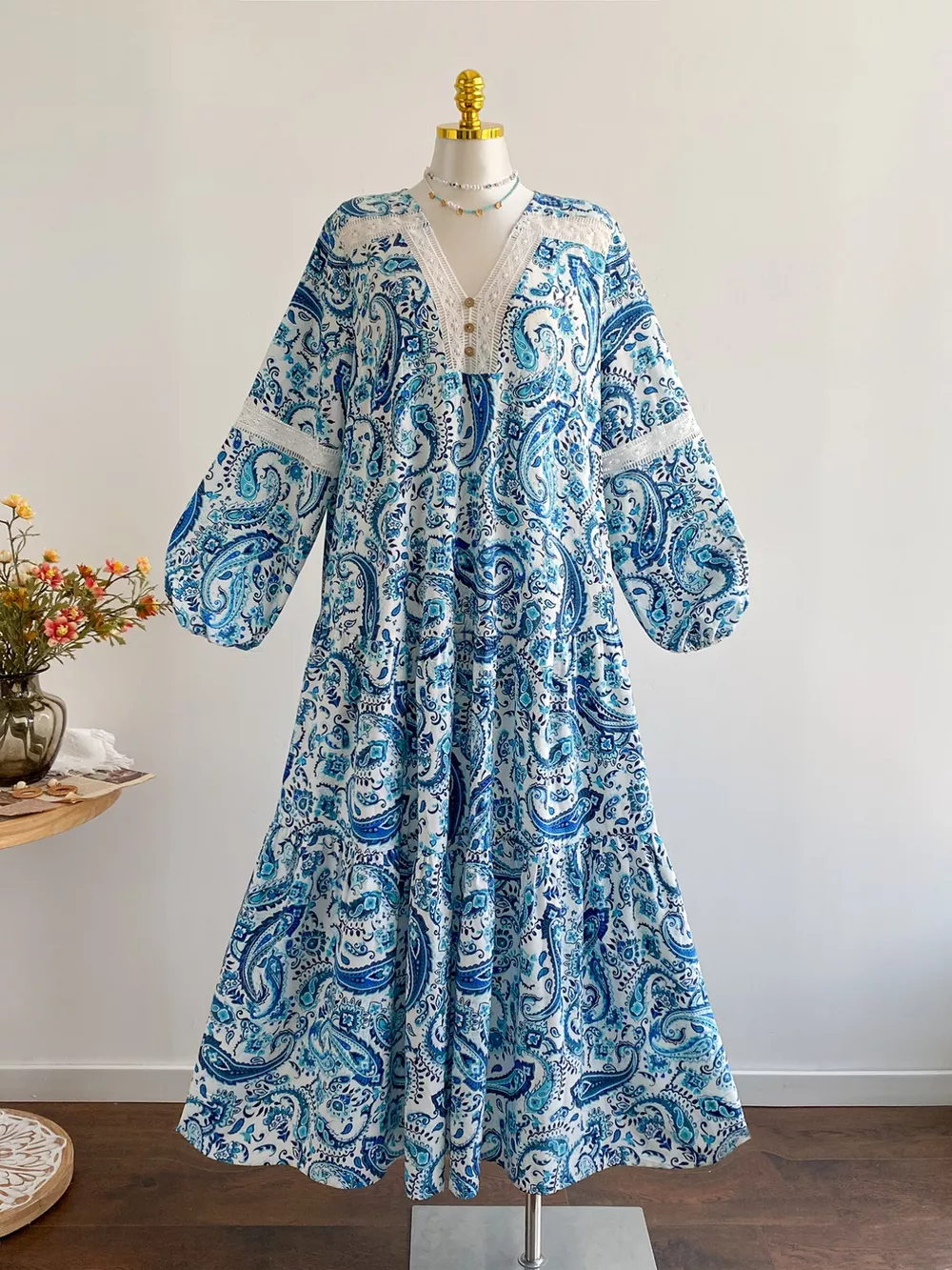 Plus Size Bohemian Paisley Print V-Neck Dress, image 7